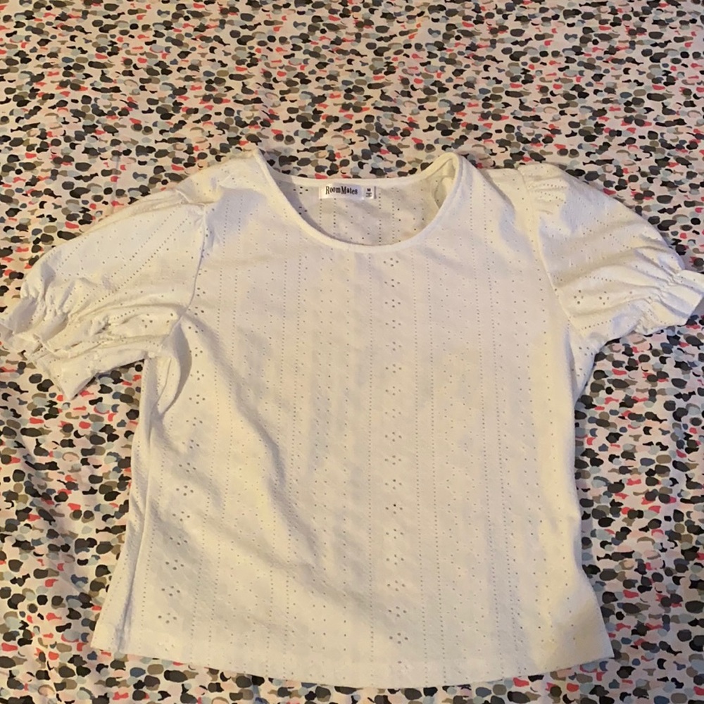 White puffer short sleeve blouse